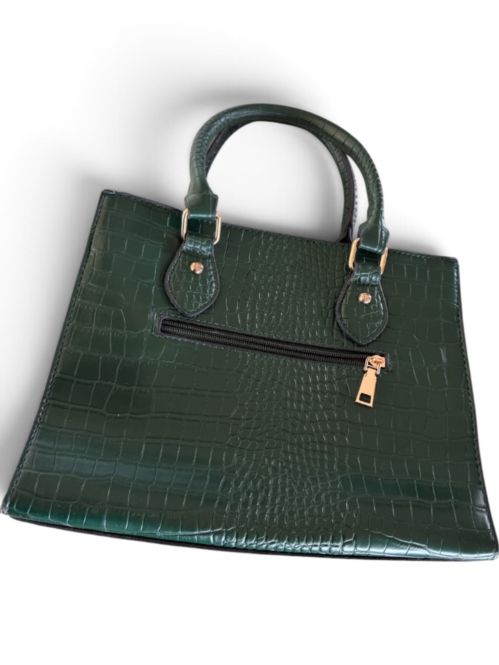 Emerald Green Croc Embossed Structured Satchel Handbag
